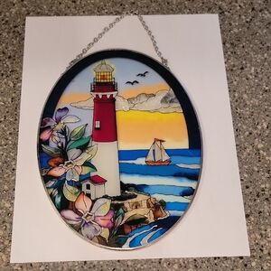 Vibrant Coastal Lighthouse Glass Art